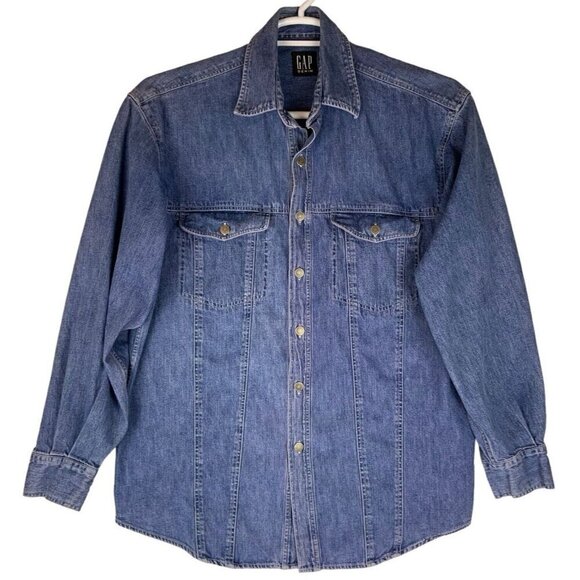 Gap Heavy Denim Shirt Shacket Mens Size Medium Blue Stonewashed Vintage 90s - Picture 1 of 6